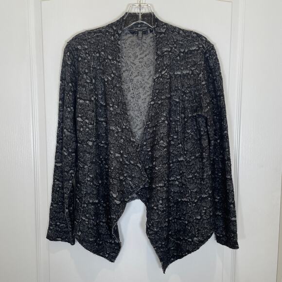 Eileen Fisher Webby Lace Knit Open Front Cardigan Gray Black Wool Waterfall SP - Picture 1 of 5
